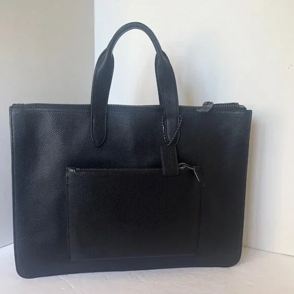 Coach Metropolitan Soft Briefcase Black Leather Laptop Bag Crossbody Slim Pocket - Picture 4 of 16